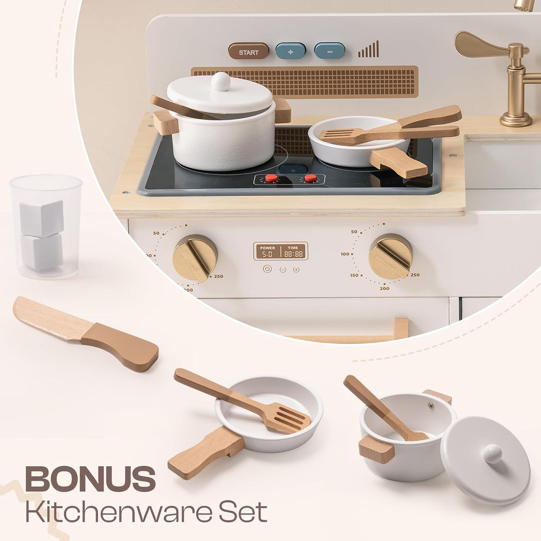 ROBOTIME Hölzerne Spielküche, Montessori-Spielzeug für Kinder, kochende Rollenspiel-Kleinkind-Küche