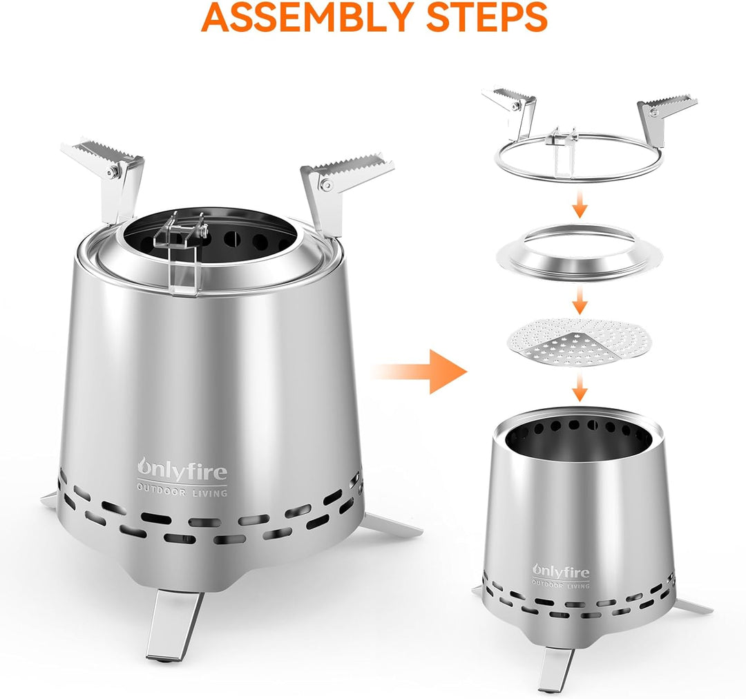 Onlyfire Edelstahl Tischfeuer mit Topfhalter und Tragetasche, Raucharmer Mini Tischkamin für Pellets
