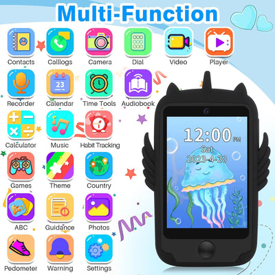 ele ELEOPTION Kinder Handy mit 19 Lernenspiel, 2,8 Zoll Touchscreen Smartphone mit Anfrufen SOS MP3