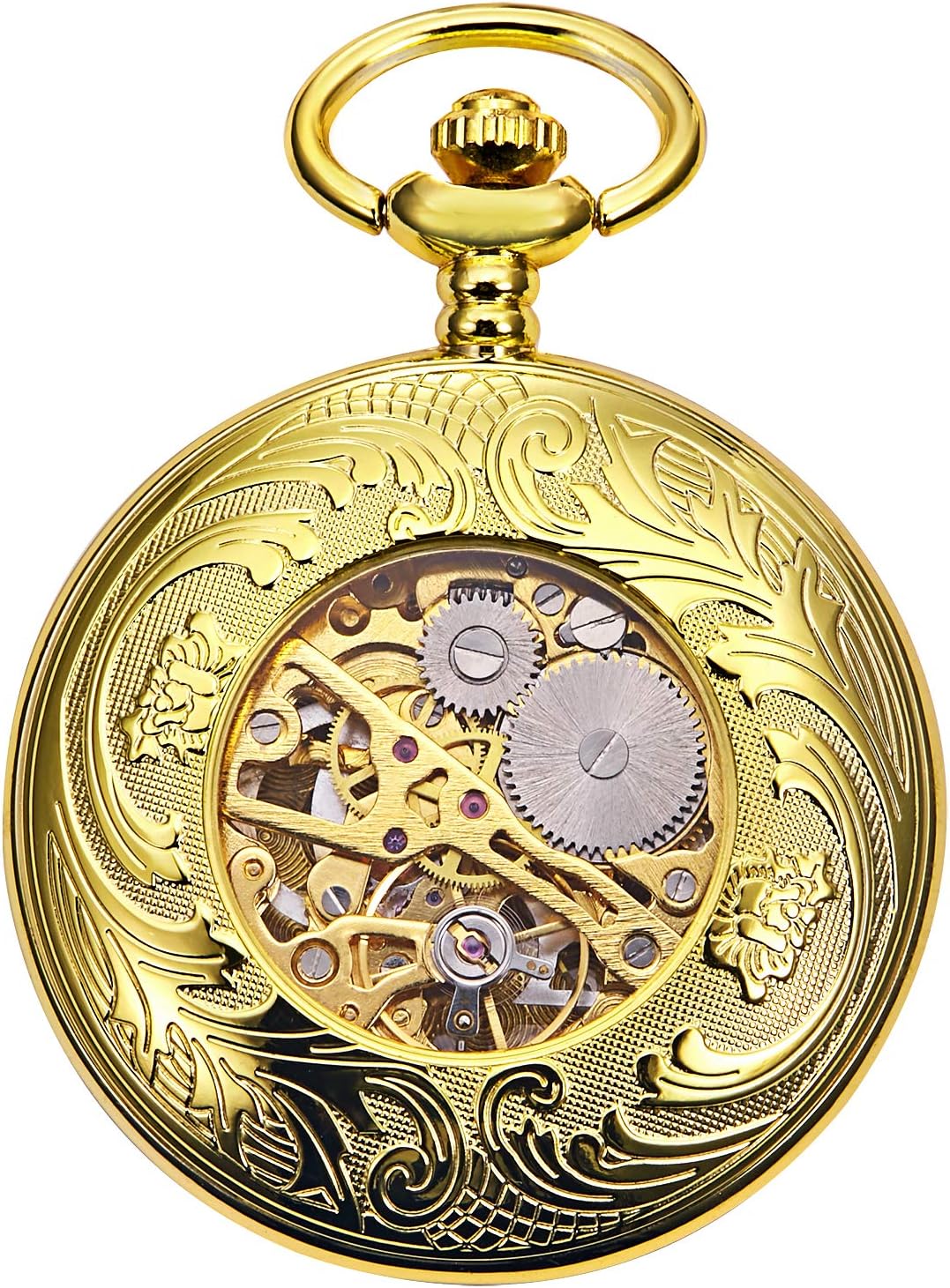 TREEWETO Unisex Taschenuhr mit Kette Analog Handaufzug Antik Graviert Römische Silber/Gold/Schwarz,