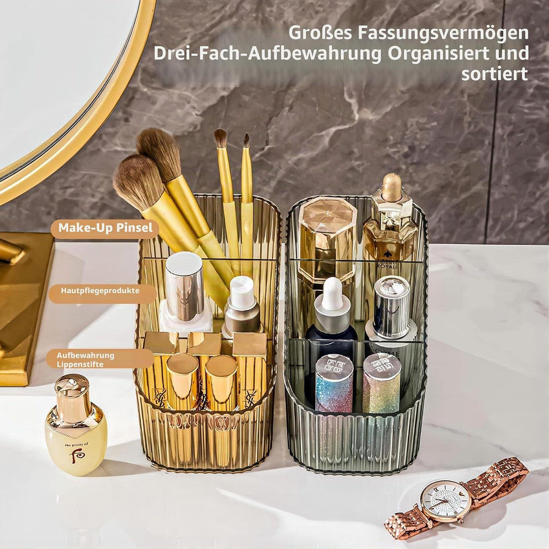DASITON Make up Organizer,Kosmetik Organizer mit 3 Fächern,Acryl Kosmetik Aufbewahrung mit Grosser K