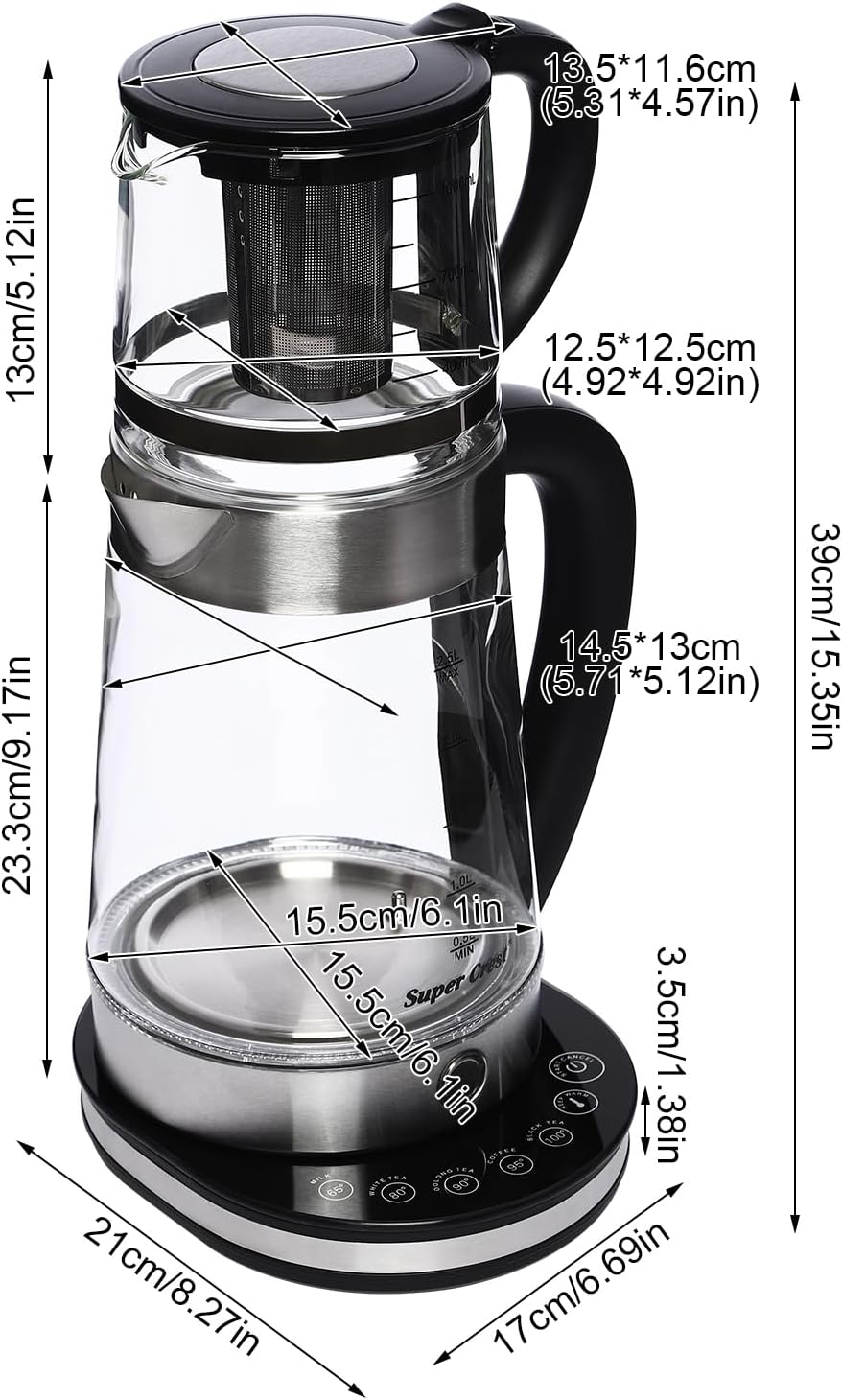 Elektrischer Wasserkocher, 2.5L Teekocher mit 1L Kleiner mit Temperatureinstellung und Edelstahlsieb