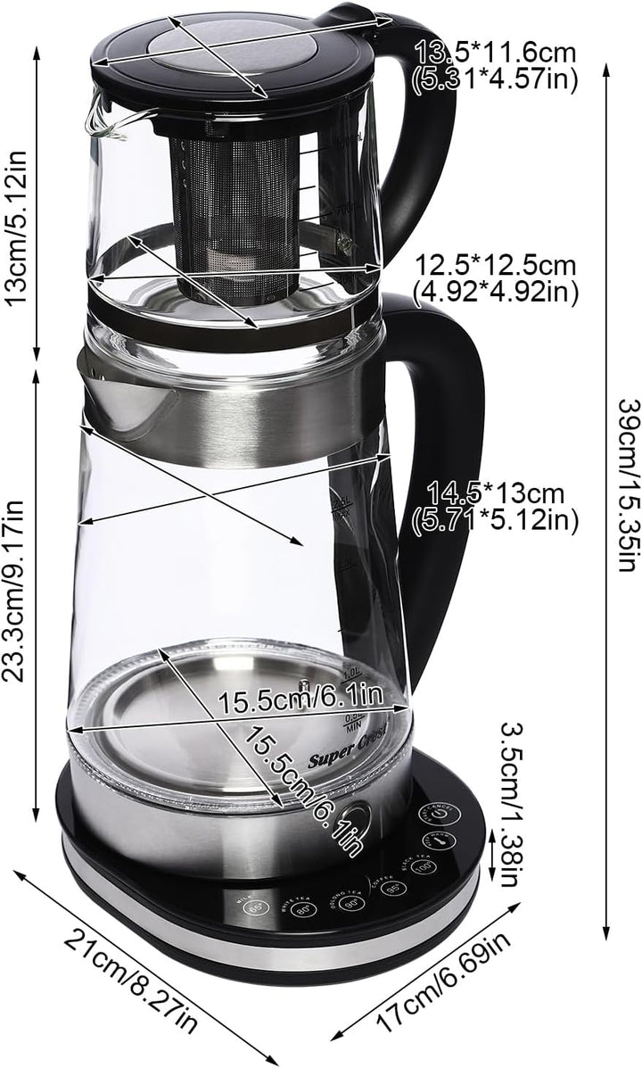 Elektrischer Wasserkocher, 2.5L Teekocher mit 1L Kleiner mit Temperatureinstellung und Edelstahlsieb
