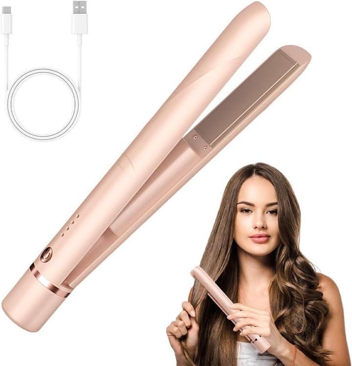 NAVESO Mini Glätteisen Kabellos, Tragbarer Kabelloser Haarglätter, 2 in 1 Haarglätter und Lockenstab