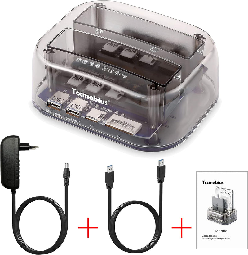 Tccmebius TCC-S866 USB 3.0 zu SATA Doppel Bay Extern Festplatte Dockingstation mit USB 3.0 Hub und K