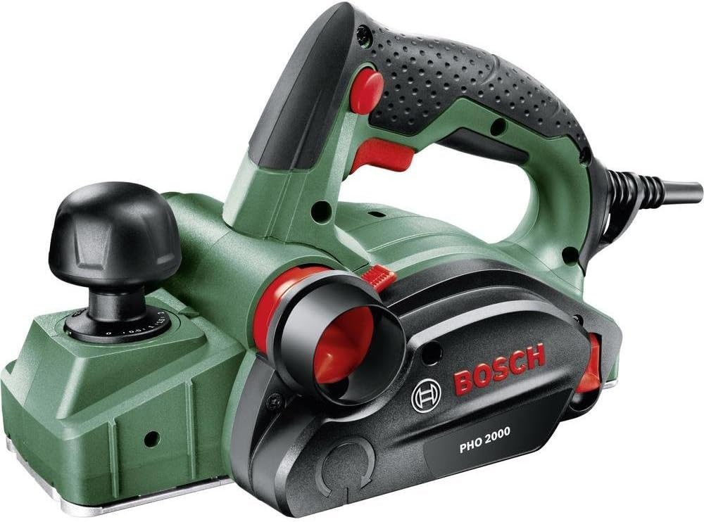 Bosch Handhobel PHO 2000, Hobelmesser, Karton (680 W, Hobelbreite 82 mm, Spantiefe 0 – 2,0 mm, Falzt