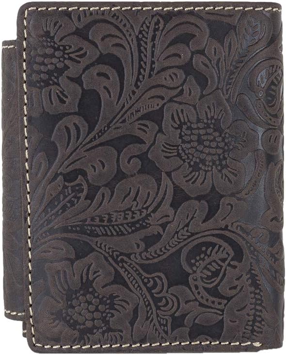 LEAS Damen Kombibörse mit Aussenverschluss und Blumenmuster-Lilie Echt-Leder, braun Vintage-Collecti