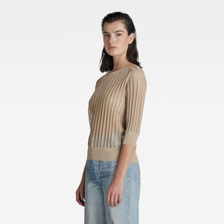 G-STAR RAW Damen Pointelle Knitted Top Knits XS Beige (Westpoint Khaki D21656-d140-c531), XS Beige (