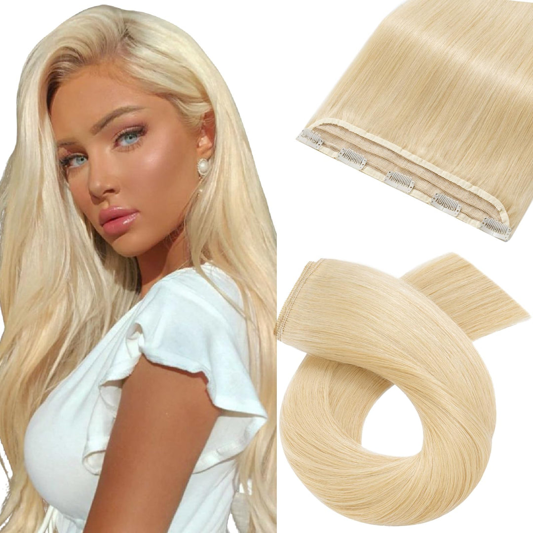 Silk-co Haarteile Echthaar Clip in Extensions Echthaar 1Pc 5Clips Haarverlängerung Weich Natürlich H