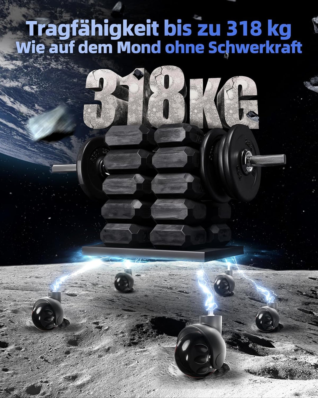 Sytopia Bürostuhl Rollen 5er Set in Schwarz, Rollen für Bürostühle 11 x 22 mm für Teppichböden, Hart