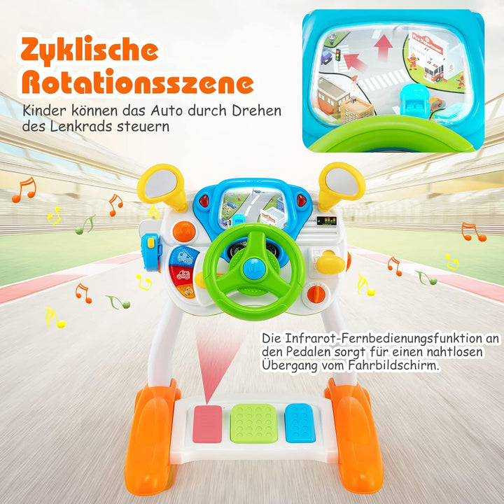 DREAMADE Musikspielzeug zum Cockpit-Thema, Spielzeug Kinder ab 3 Jahre, Lenkrad-Spielzeug mit zyklis