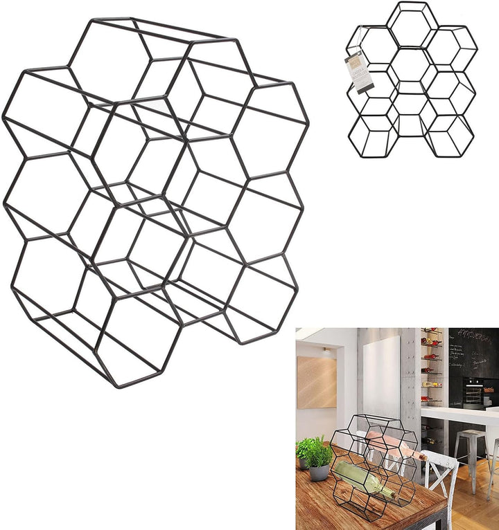 Home Deco Factory KA3041 Weinregal, schwarzes Metallgeflecht, Aufbewahrung für 9 Flaschen, Einheitsg