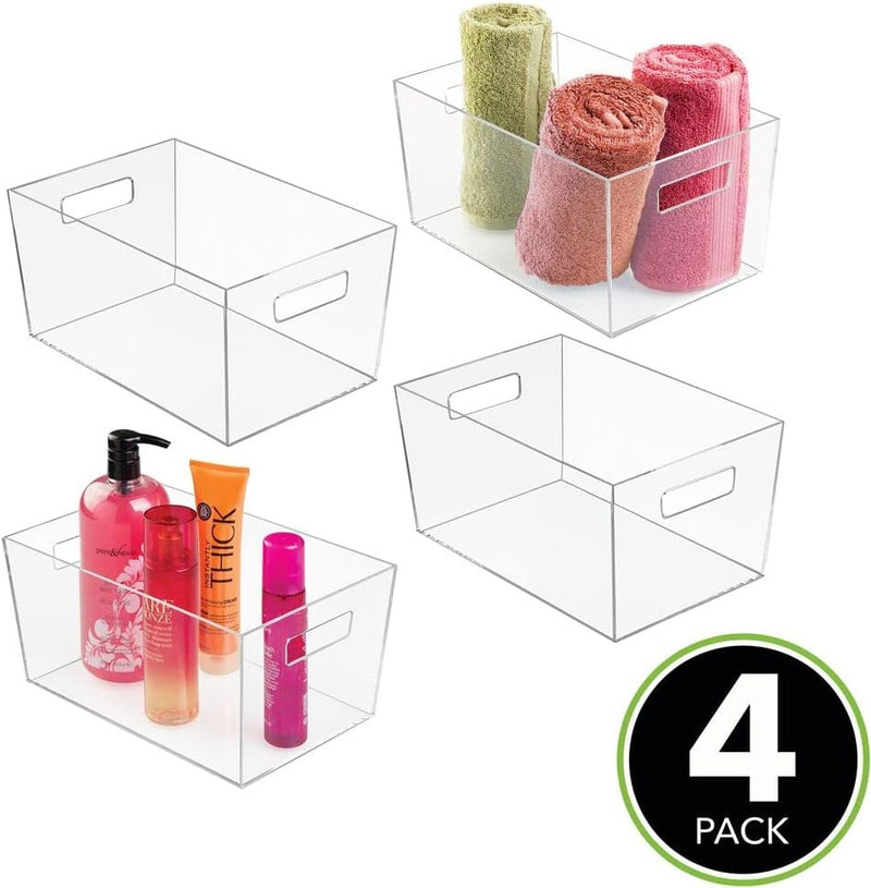 mDesign 4er-Set Ablagebox mit integrierten Griffen – grosse Aufbewahrungsbox für Make-up, Handtücher