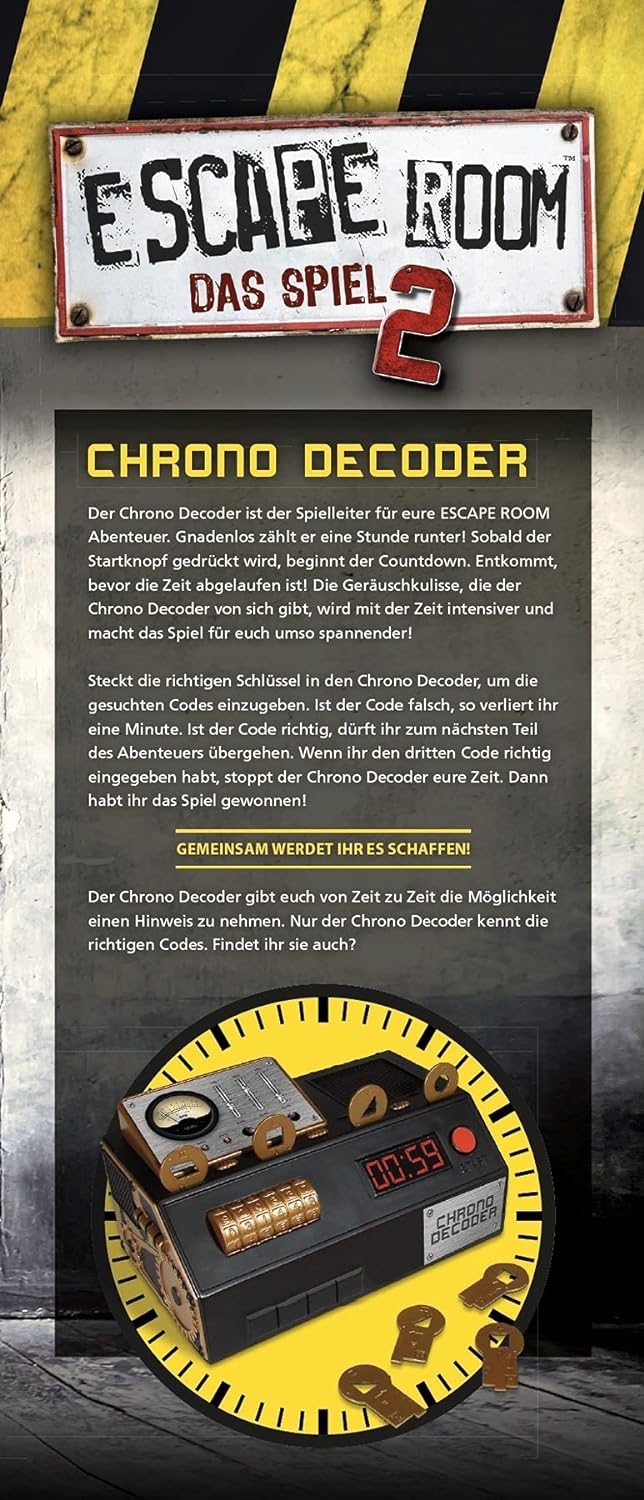 Noris 606101891 Escape Room 2 (Grundspiel) Familien und Gesellschaftsspiel für Erwachsene, inkl. 4 F