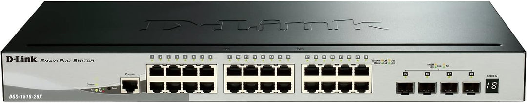 D-Link DGS-1510-28X/E, 28-Port Layer 2/3 Smart Managed Gigabit Stack Switch (24x 10/100/1000 Mbit/s