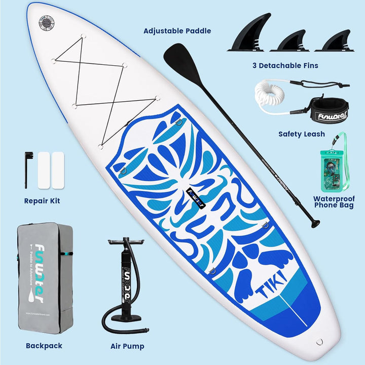 FunWater Aufblasbares Stand Up Paddle Board Multifunktionale Paddelboards mit Flossen, Knochleine, S