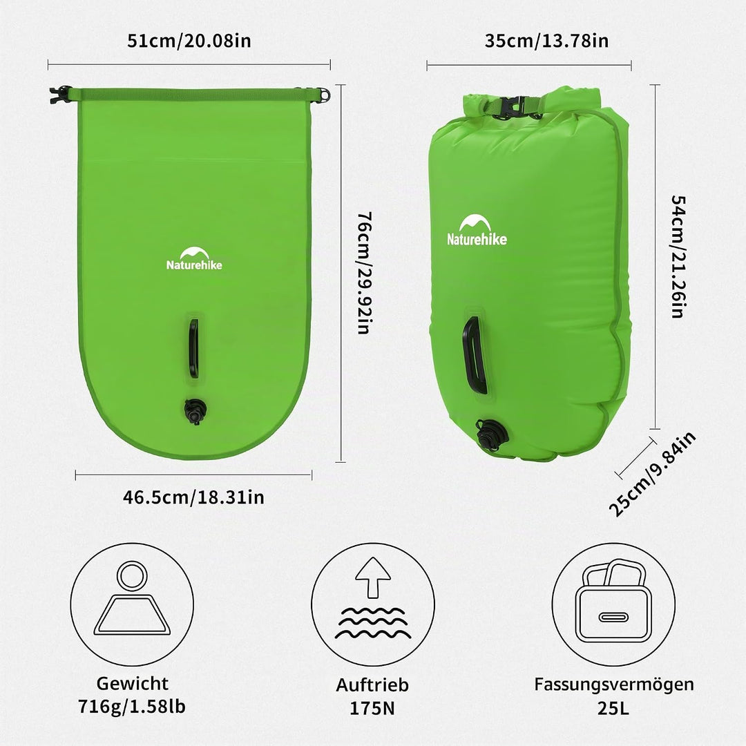 Naturehike 18L Schwimmboje Zwei Airbags Swim Boje Trockensack wasserdichte Strandtasche mit Verstell