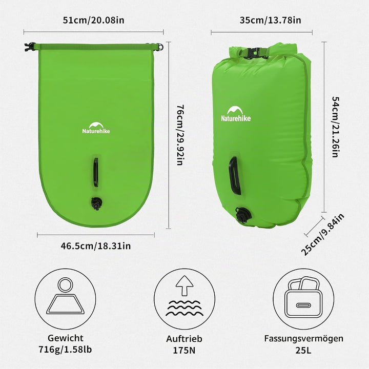 Naturehike 18L Schwimmboje Zwei Airbags Swim Boje Trockensack wasserdichte Strandtasche mit Verstell