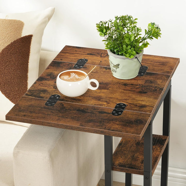 HOOBRO C-Form Beistelltisch, Klappbarer Sofatisch, Couchtisch, Kaffeetisch Snacktisch mit Lagerregal