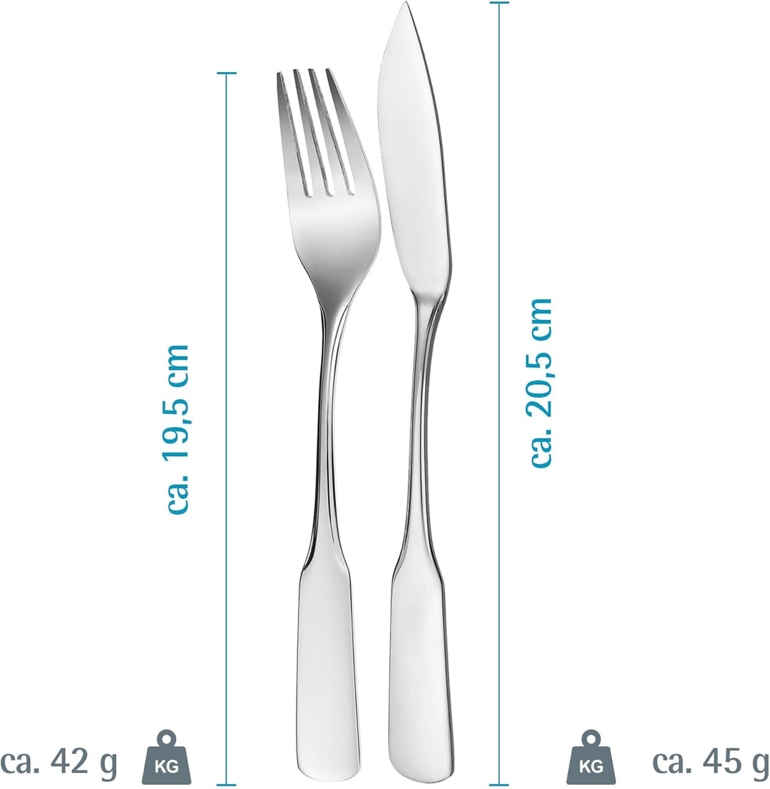 GRÄWE Fischbesteck 12-teilig, Fischset für 6 Personen, Fischgabeln, Fischmessser, Besteck-Set Edelst