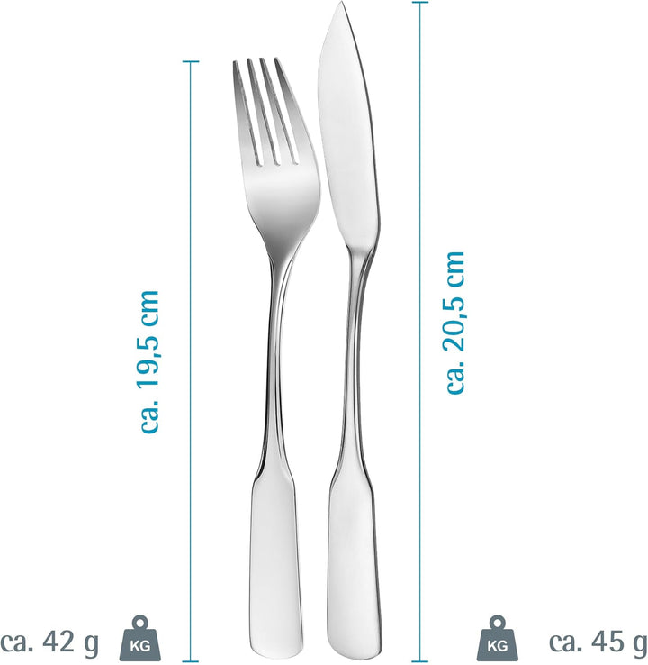 GRÄWE Fischbesteck 12-teilig, Fischset für 6 Personen, Fischgabeln, Fischmessser, Besteck-Set Edelst