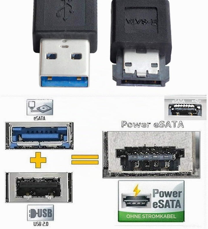 xiwai USB 3.0 zu Power Over eSATA DC5V Adapter USB 2.0 auf HDD/SSD/ODD eSATAp Konverter Typ-A USB Ho