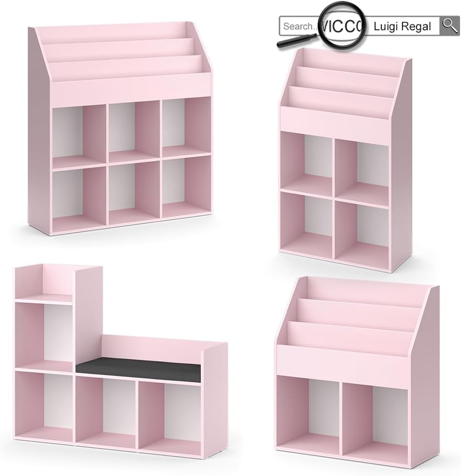 Vicco Kinderregal Luigi, Rosa, 72 x 114.2 cm mit 2 Faltboxen (bunt) Rosa mit 2 Faltboxen, Rosa mit 2
