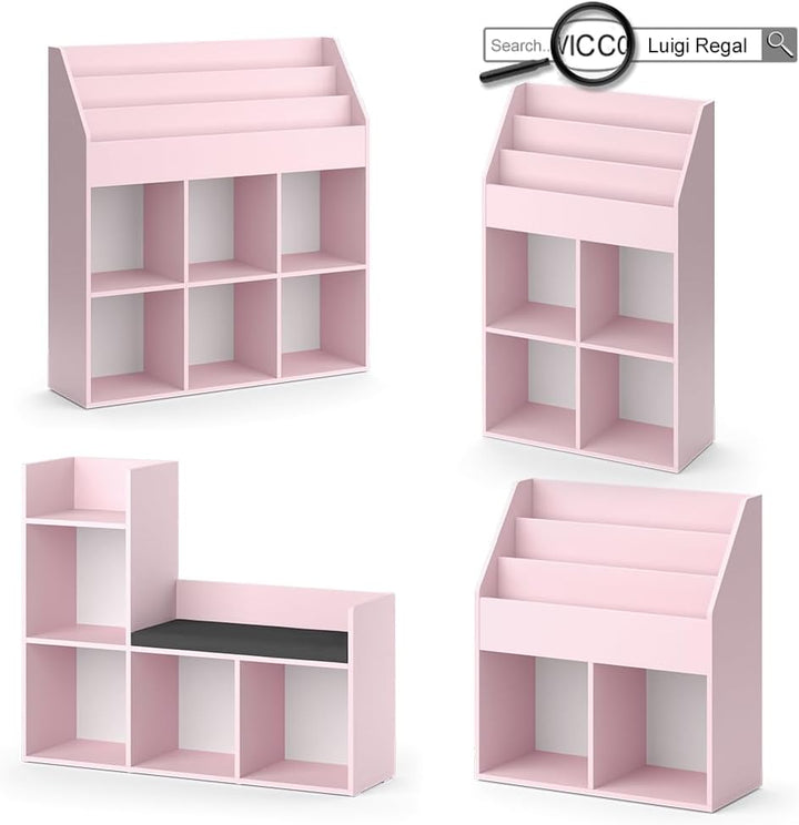 Vicco Kinderregal Rosa Luigi mit 2 Faltboxen (Bär, Schaf) - 72x79x31 cm hergestellt aus Spanplatte -