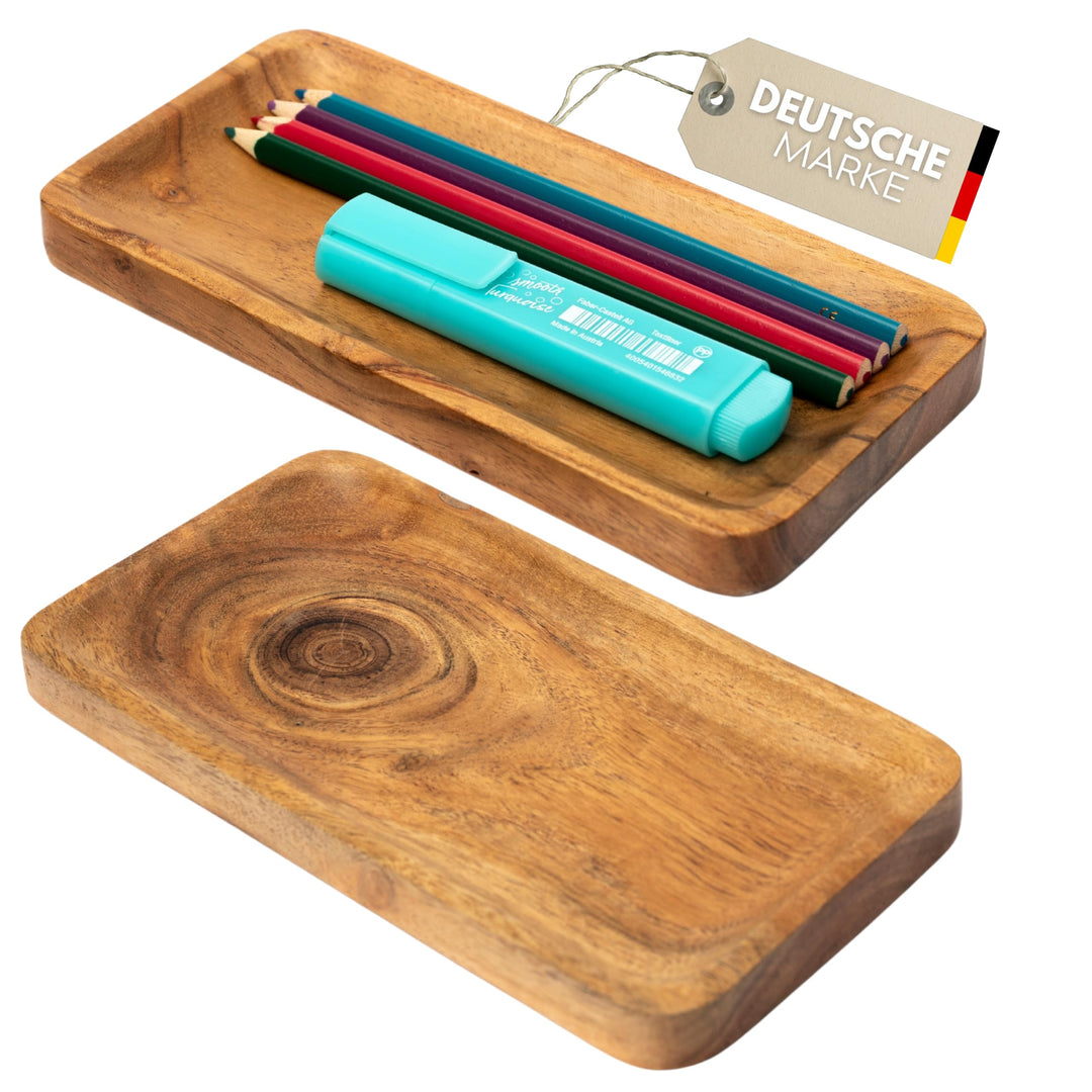 Plogis Holztablett Rechteckig aus Akazie - 2er Set Mini Deko Tablett Holz 20 x 10 cm Klein/Dekotable