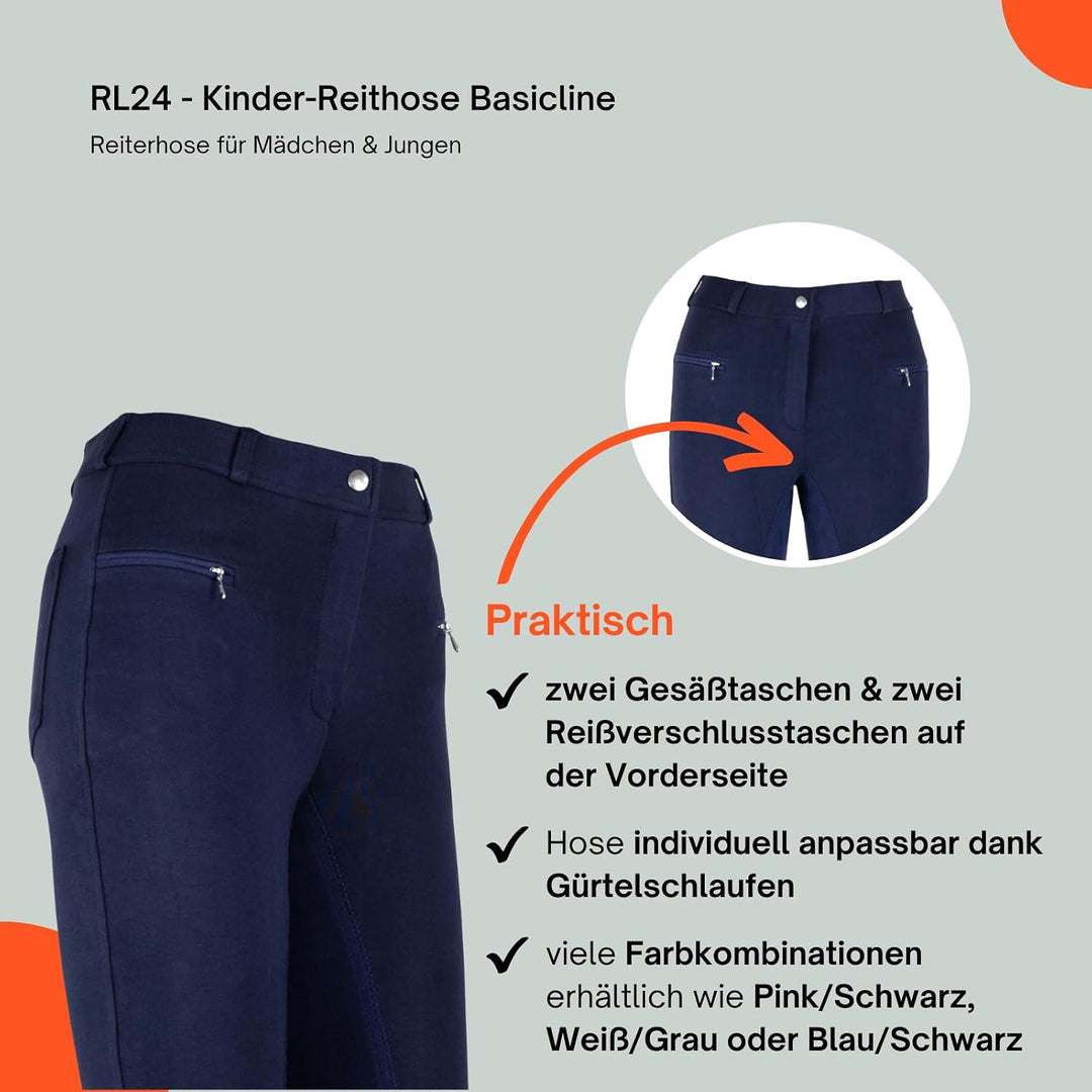 RL24 - Kinder Reithose Vollbesatz Basicline | Vollbesatz-Reithose für Kinder – Reiterhose 86 Dunkelb