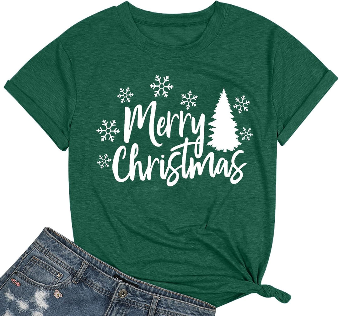 Weihnachtsbaum T-Shirt Für Damen Merry Christmas Bedruckte T-Shirts Kurzarm Holiday Tshirt Oberteile