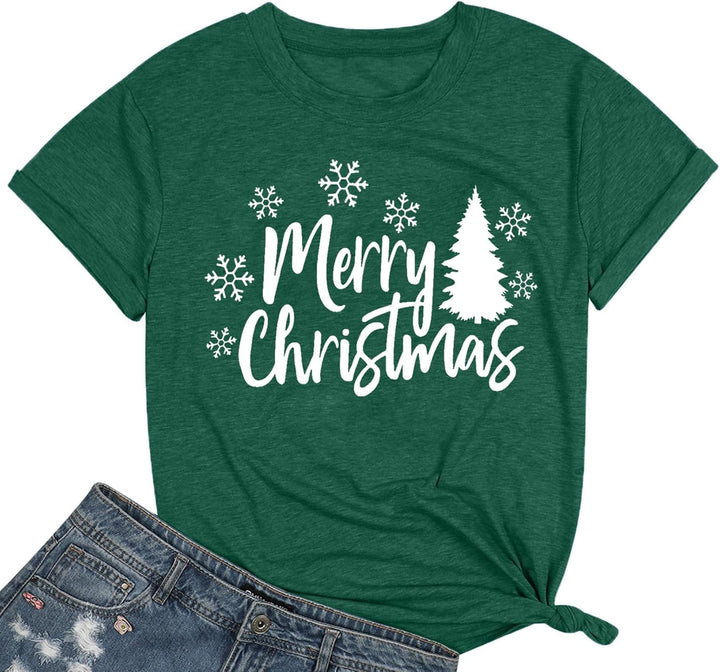 Weihnachtsbaum T-Shirt Für Damen Merry Christmas Bedruckte T-Shirts Kurzarm Holiday Tshirt Oberteile