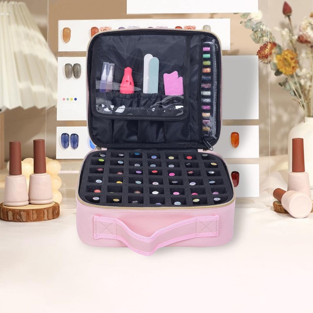 Nagellack Aufbewahrung Organizer PU Leder Tragbare Nagellack Tasche Speichern 42 Flaschen (15 ml/0,5