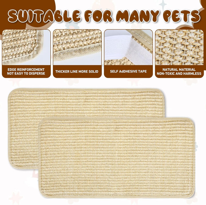 2 Stück Sisal Kratzmatte für Kaninchen, 50×25cm Selbsthaftender Hanfmatten für Nager Haustierkäfig B