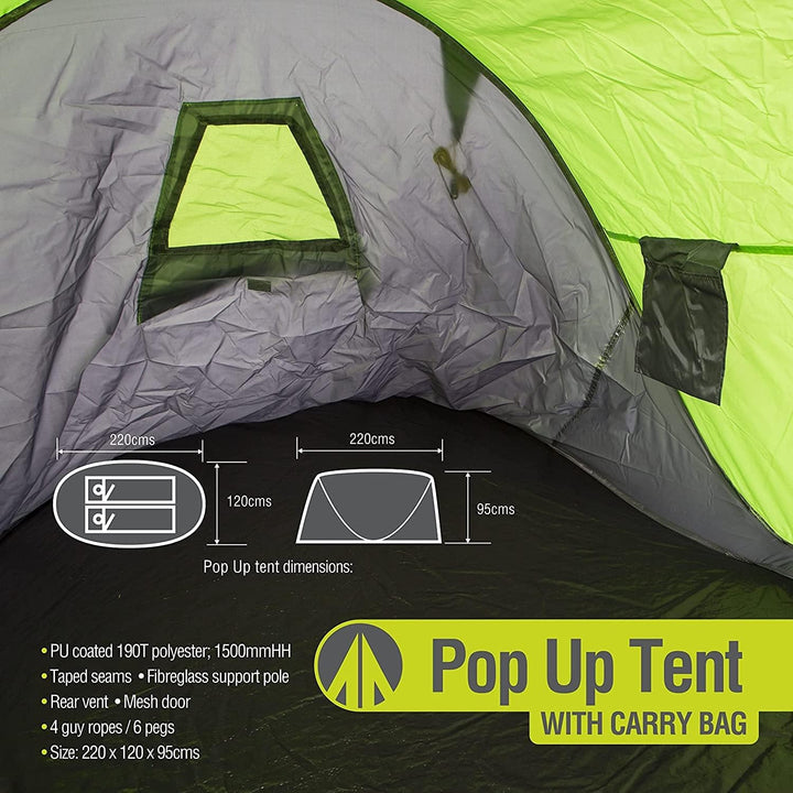 PMS VFM – Pop-Up-Zelt 2 Personen, Camping, einfach aufzubauen – Netztür zur Belüftung, wasserdicht,