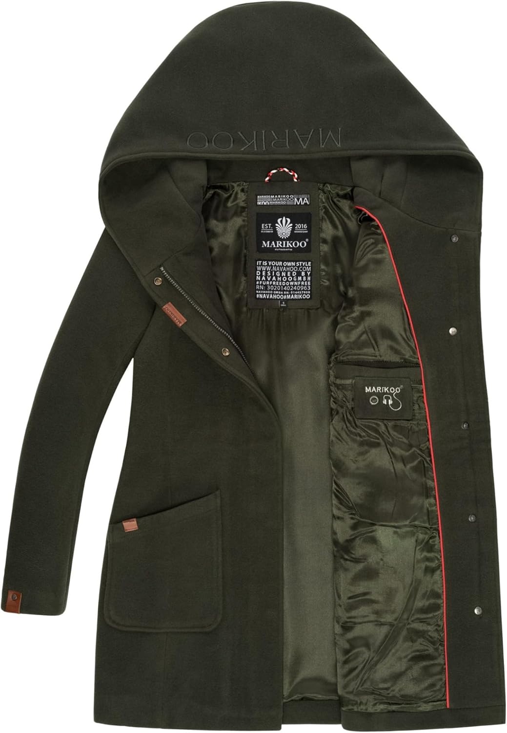 MARIKOO Damen Mantel Trenchcoat Wintermantel Übergangs Jacke Parka Lang B819 S Olive, S Olive