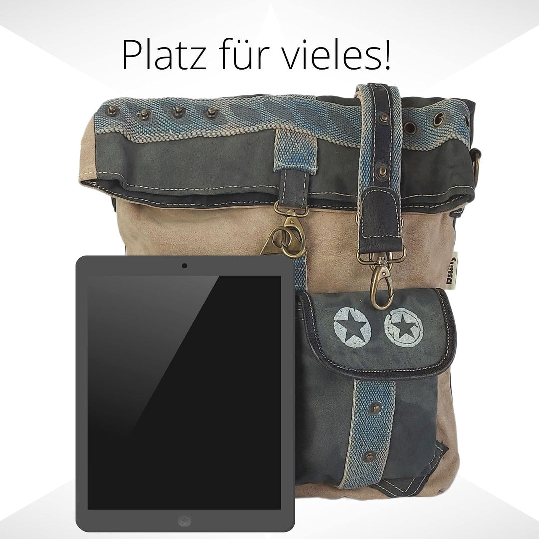 Sunsa Canvas beige Umhängetasche grosse Damen Schultertasche Crossbody Tasche Damentasche mit Leder