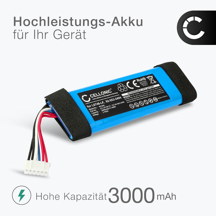 CELLONIC, Lautsprecherakku kompatibel mit JBL Flip Essential (3000mAh, 3.7V) 1x Ersatzakku L0748-LF,