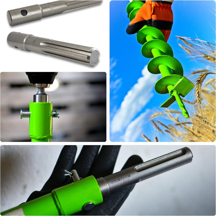 WERHE® Profi Bohrer VollStahl, Erdbohrer für bohrmaschine 100 mm extrem robust mit SDS Max Adapter -
