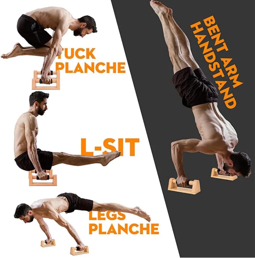 Aka & Lou 2 Push up bars aus Buchenholz, Parallettes calisthenics Griffe für Muskelaufbau, home fitn