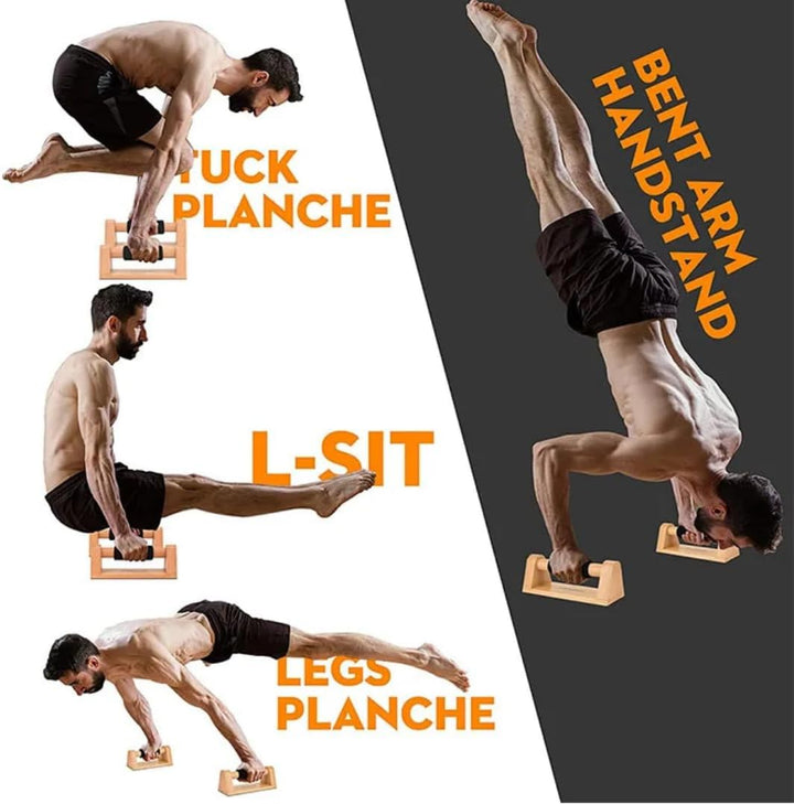 Aka & Lou 2 Push up bars aus Buchenholz, Parallettes calisthenics Griffe für Muskelaufbau, home fitn