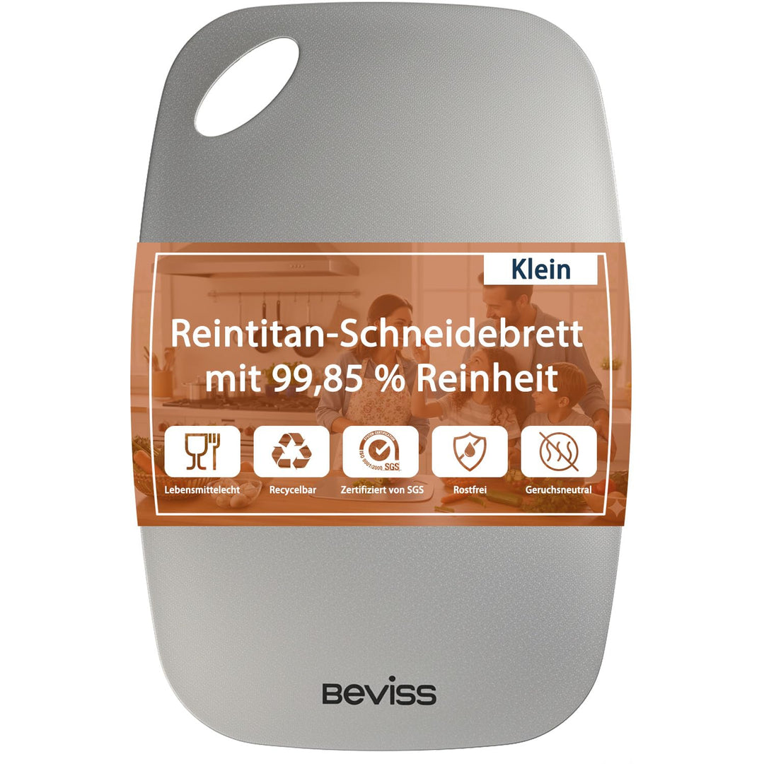 99,85% Reintitan Schneidebrett 29,2×20,3 cm, BPA-frei | Doppelseitig verwendbar, Spülmaschinenfest,