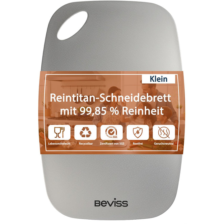 99,85% Reintitan Schneidebrett 29,2×20,3 cm, BPA-frei | Doppelseitig verwendbar, Spülmaschinenfest,