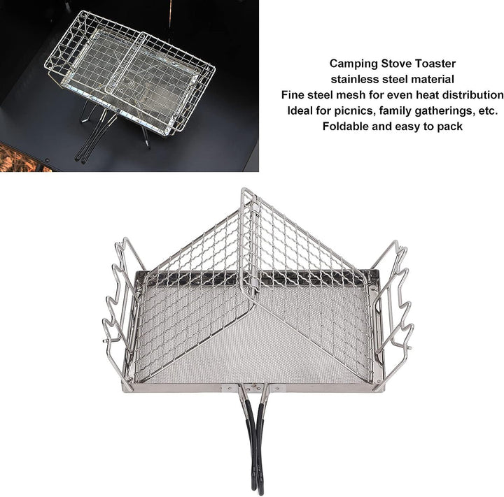 Campingkocher-Toaster, Zusammenklappbarer Toaster aus Edelstahl, Toastgestell, Tragbarer 2-Toast-Bro