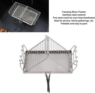 Campingkocher-Toaster, Zusammenklappbarer Toaster aus Edelstahl, Toastgestell, Tragbarer 2-Toast-Bro