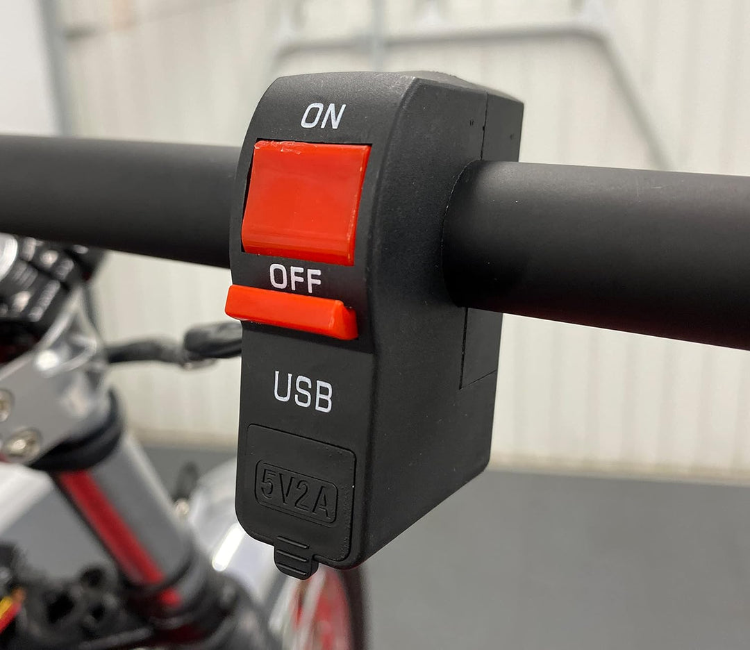 Motorrad Ein-/Aus-Schalter mit USB-Ladeanschluss, Buchse für Handy, Navi, GPS, passend für 22 mm Len
