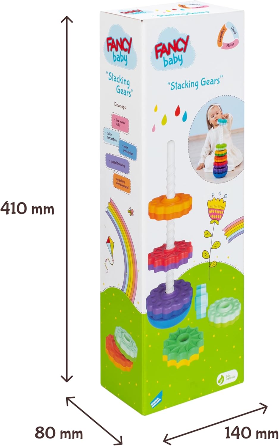 FANCY 40 cm gross Stapelturm Baby Kinderspielzeug ab 1 2 3 Jahre Farbring Pyramide mit Spiralgewinde