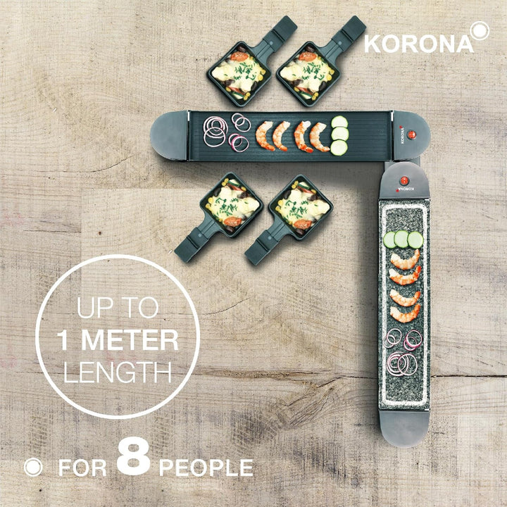 Korona 45071 Klappbares Raclette für 8 Personen | Mit 8 Pfännchen & Spateln | Naturstein- & Antihaft