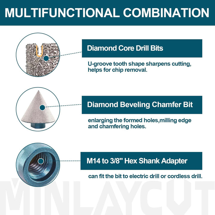 MINLAYCUT Fliesensäge Set Diamantbohrer Set - 12 Stück 6/6/8/20/35/50/68/110mm+50mm Fasenbohrer+20mm