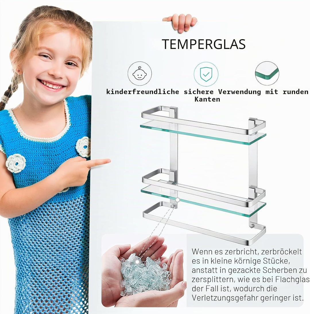 KES Duschablage Glas Duschregal Glasablage für Badezimmer Wandregal Glasregal Dusche Ablage Hängereg